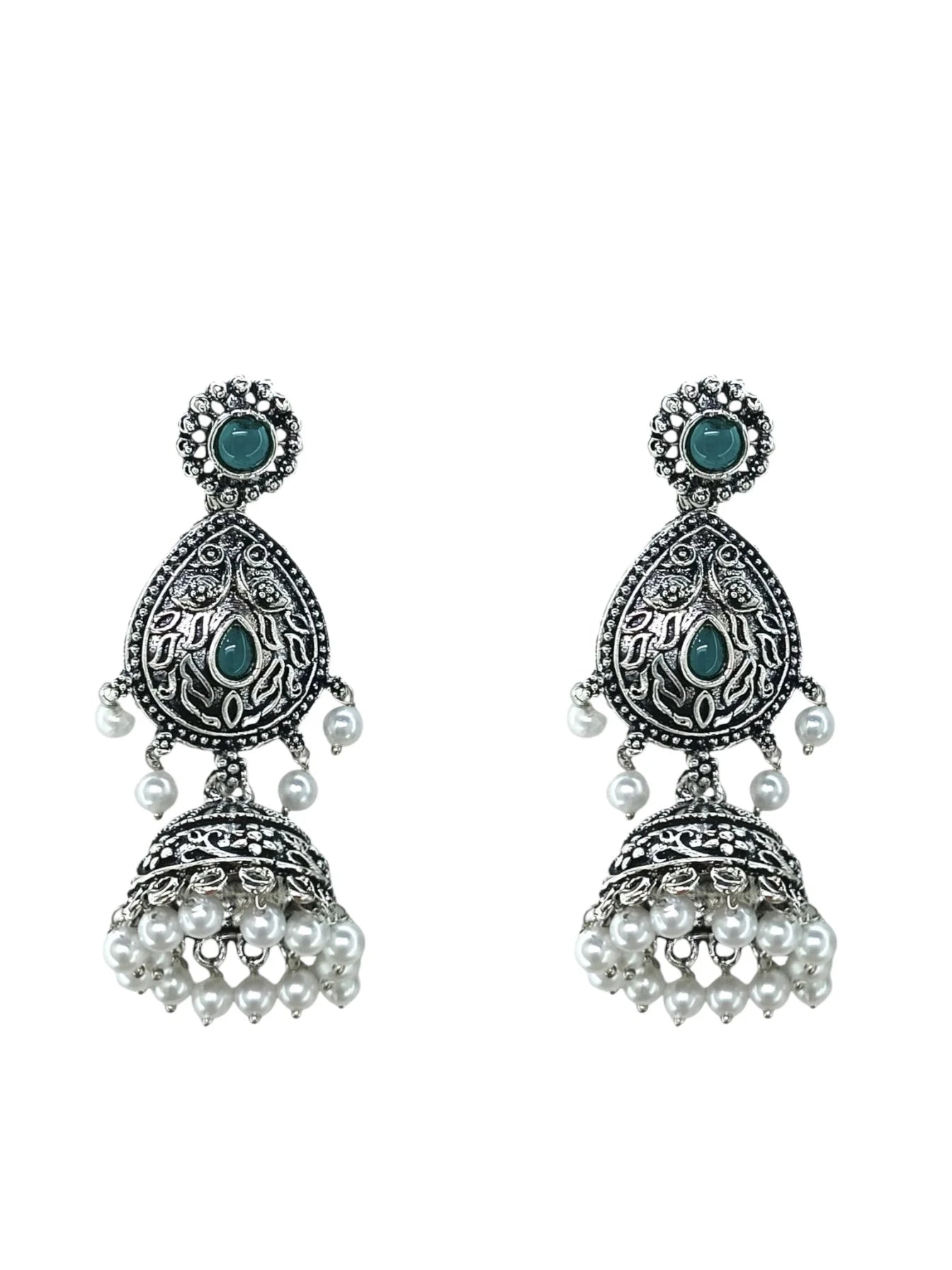 Silver Oxidized Drop Earrings